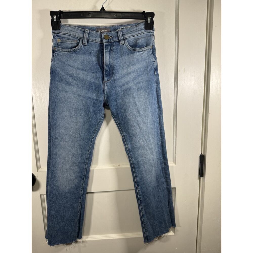 Girls DL1961 Emie Straight High Rise Jeans, Size 16 Premium Denim, Raw Hem